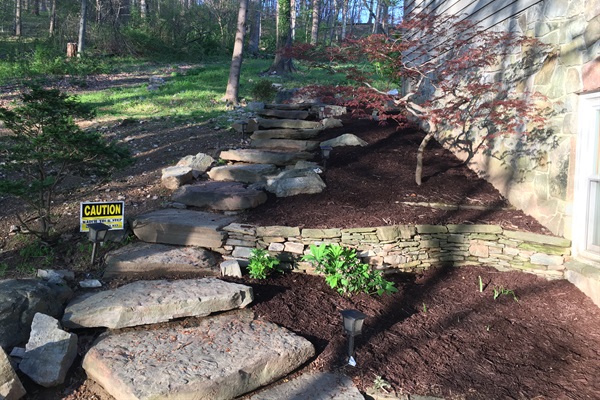 Natural stone steps leading to entrance of Vacation Rental, Forest Trails and Japanese Garden.