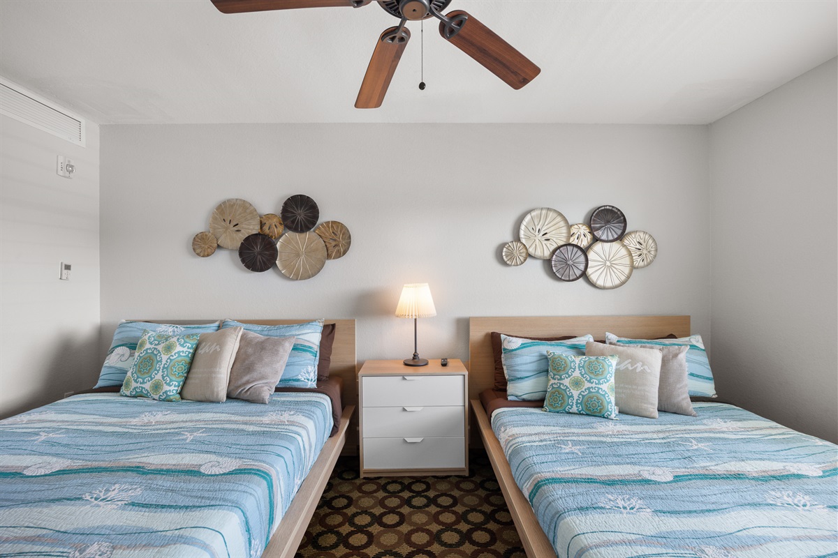 Primary Bedroom sleeps 4, 2 queens, ensuite bath