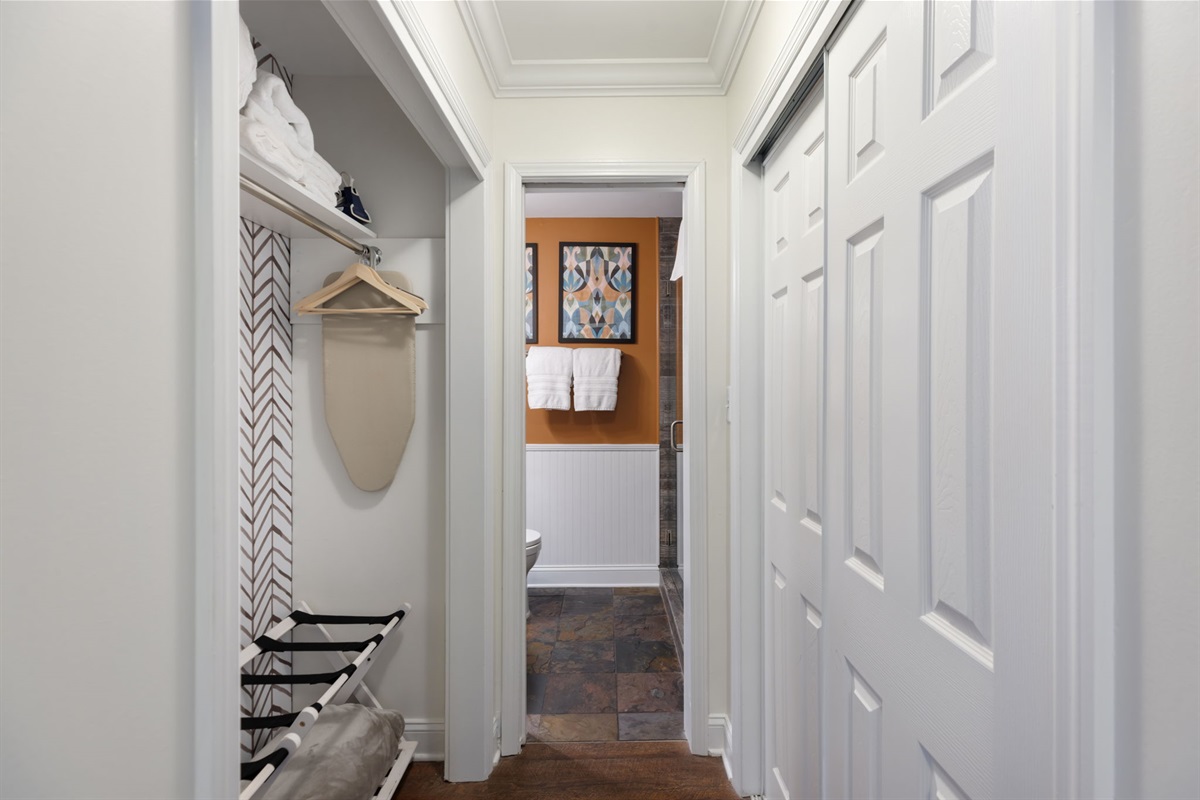 Storage area, and luggage racks