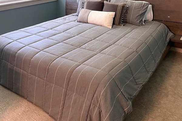 Newly purchased king sized bed and comfortable mattress.