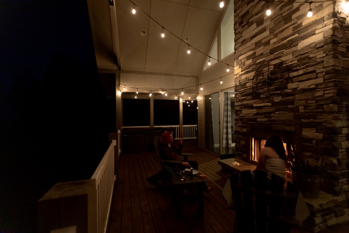 Enjoy a cozy fire in the evenings surrounded by string lights.