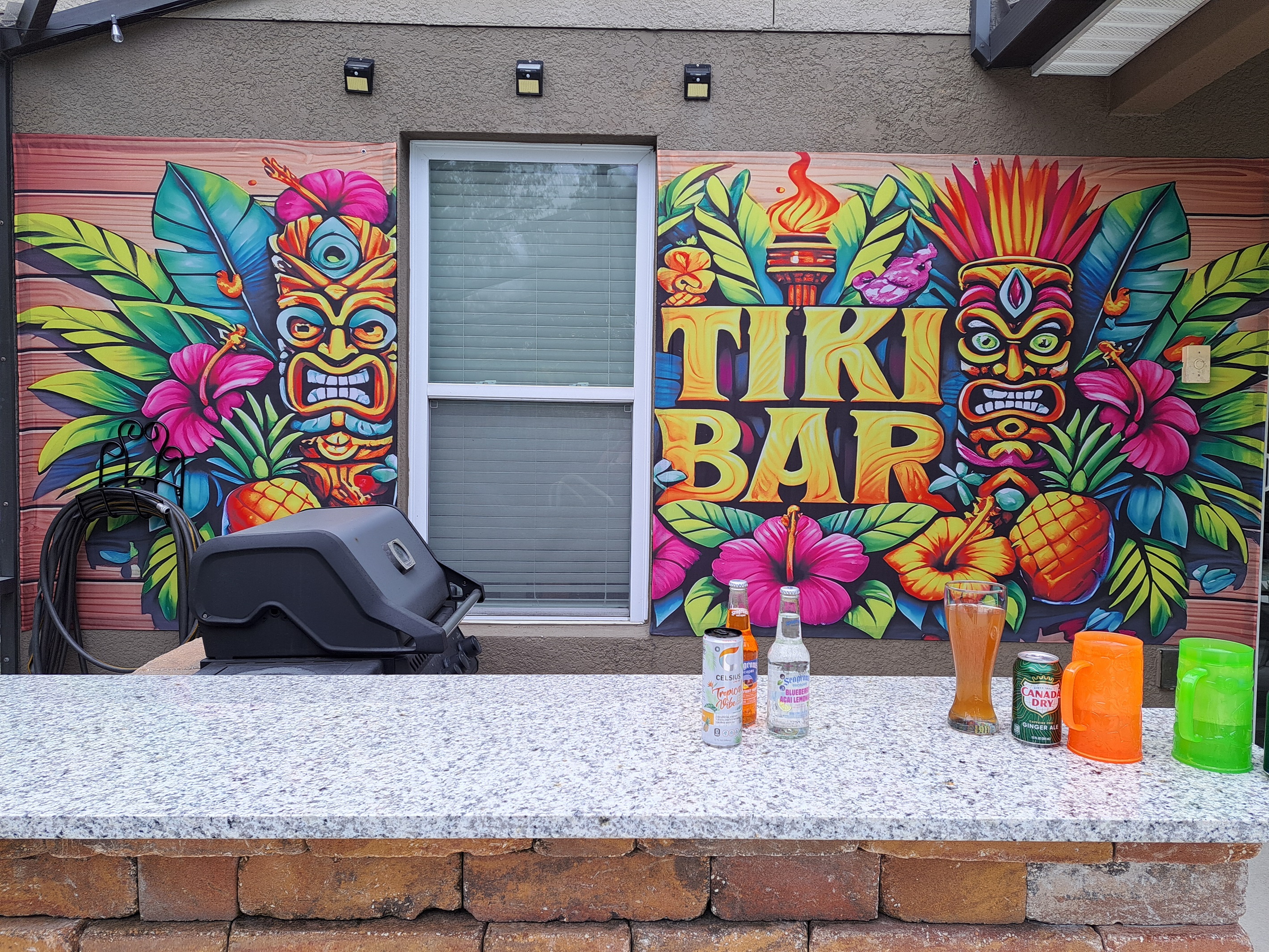 BBQ Grill, beverage fridge, bar top