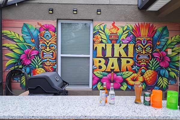 BBQ Grill, beverage fridge, bar top