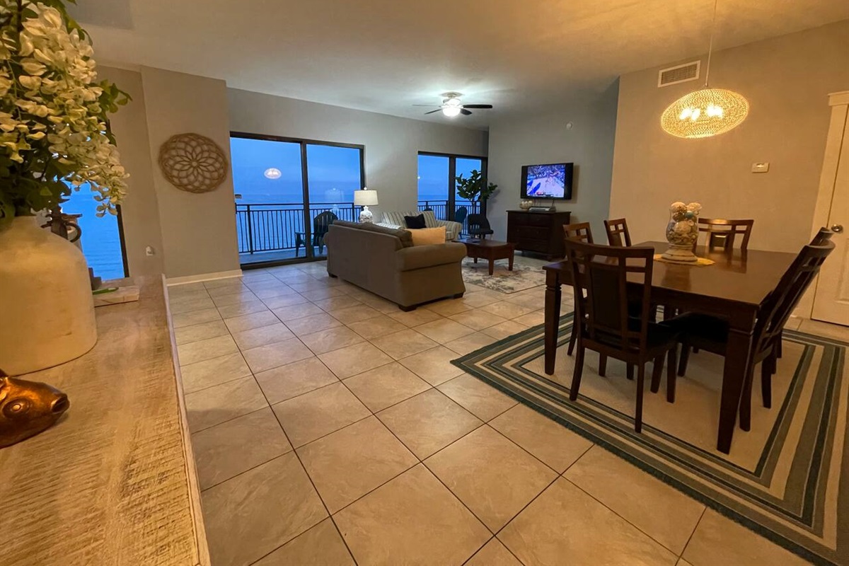  Living and dining room at dusk