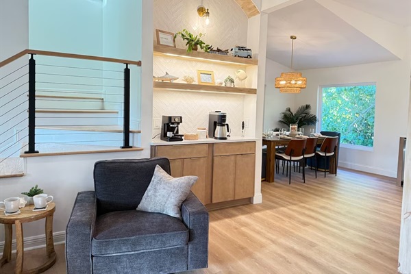 Enjoy a gourmet coffee from the beautiful custom coffee nook