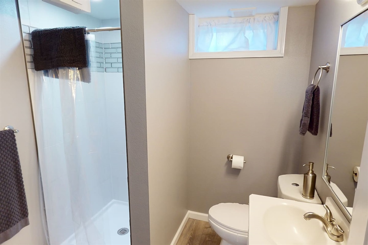Downstairs bathroom #3.  Smaller restroom adjacent to another bigger bathroom downstairs.