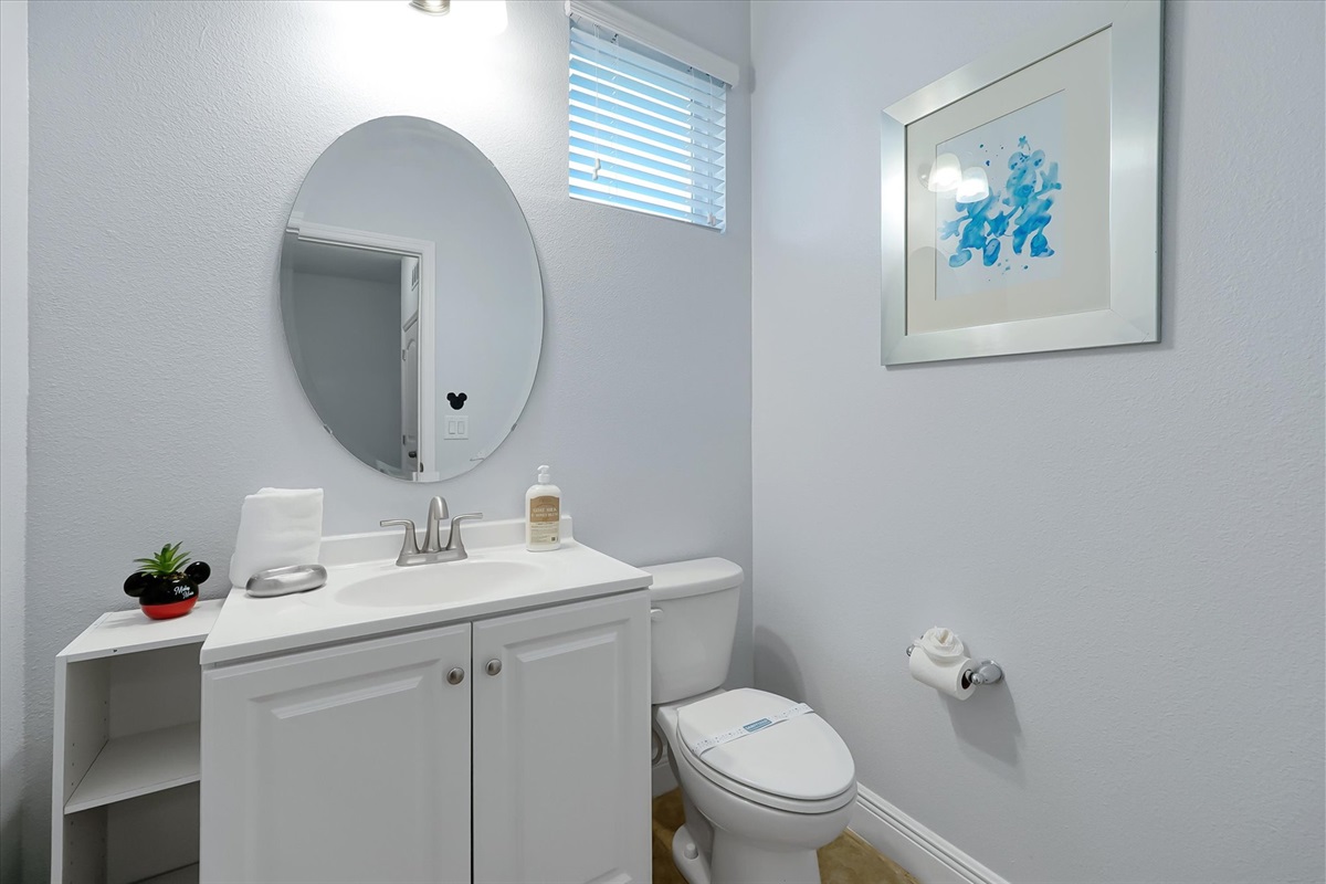 The half bath on the first floor is perfect for guests.