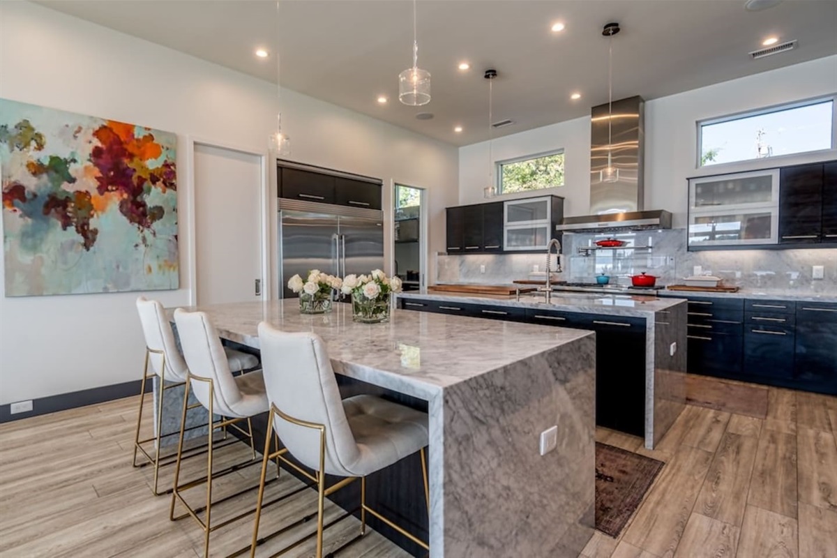 Kitchen with double islands and 48" fridge