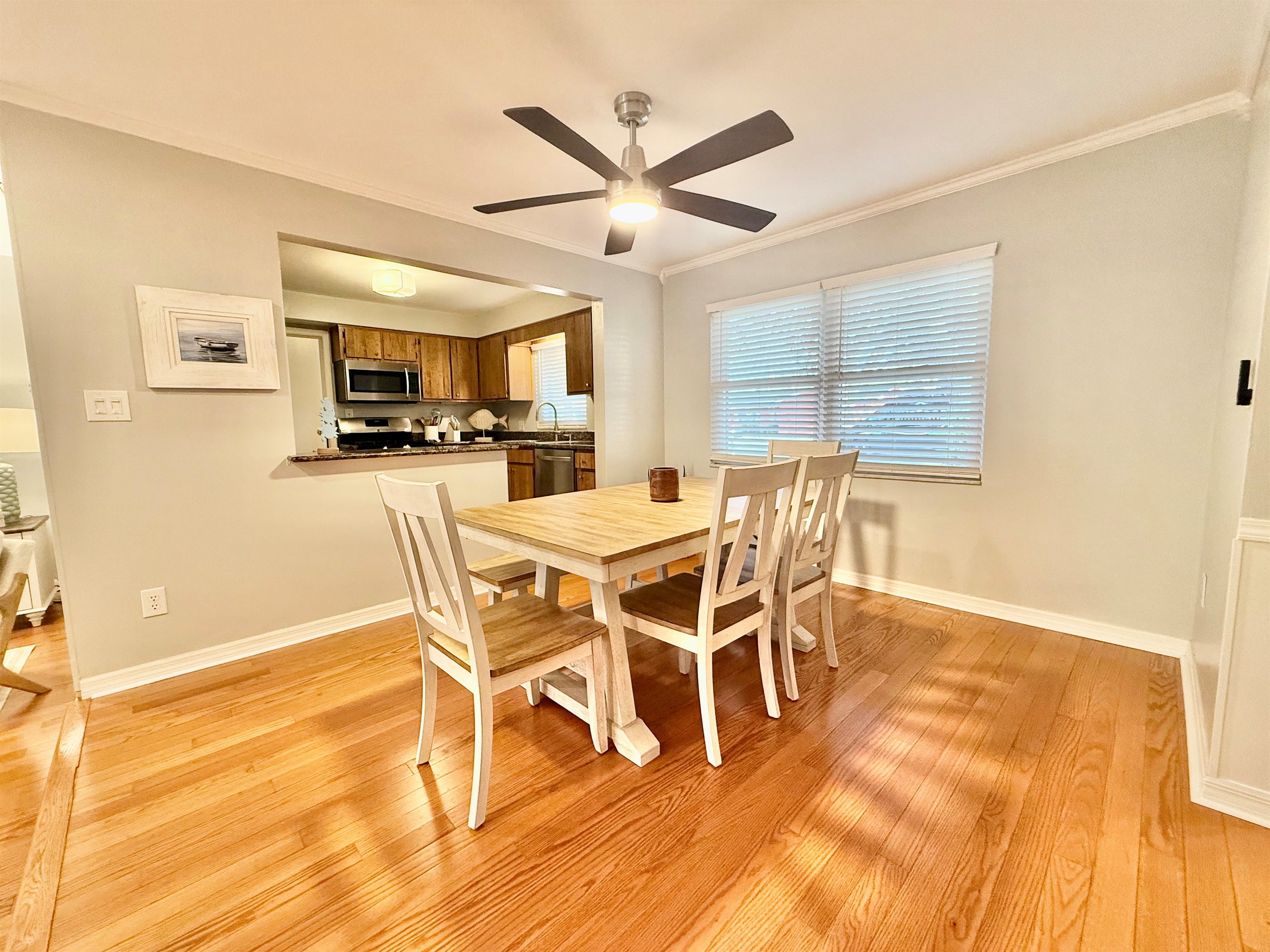 Perfectly positioned for convenience, enjoy meals just steps away from the kitchen and comfy living space.
