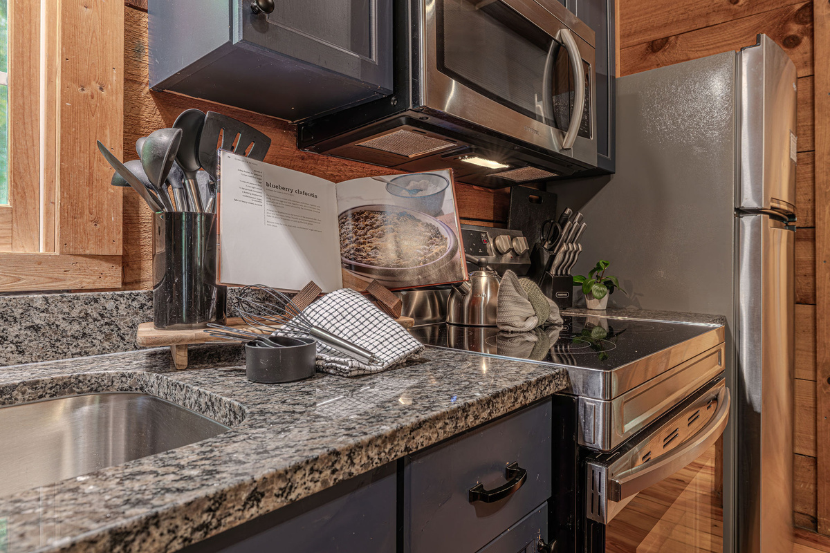 Fully stocked kitchen for real meals, not just snacks.