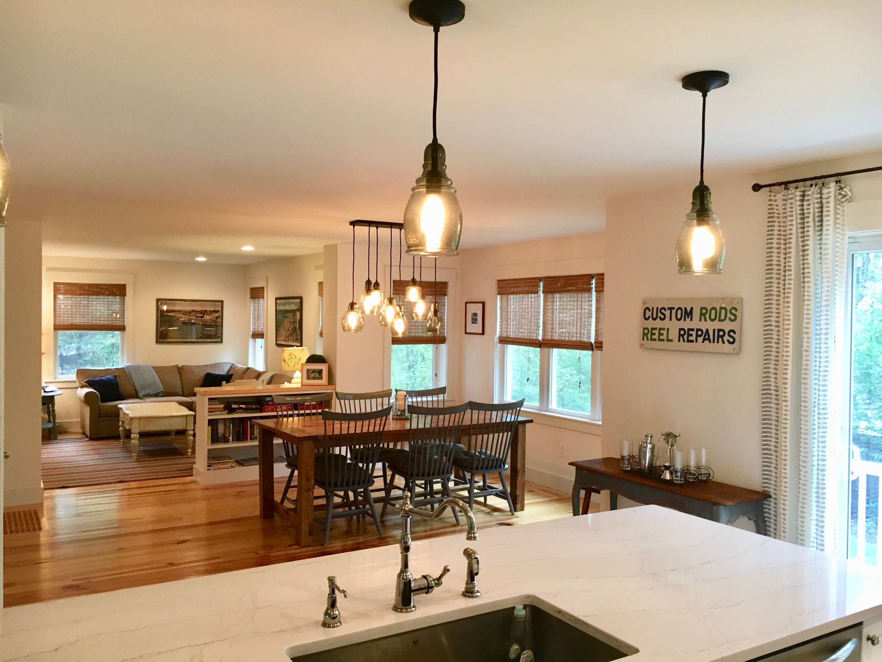 View from kitchen, through dining room, and into living room. 