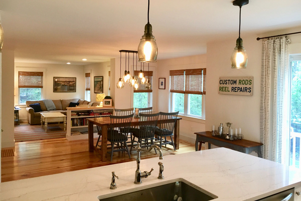 View from kitchen, through dining room, and into living room. 
