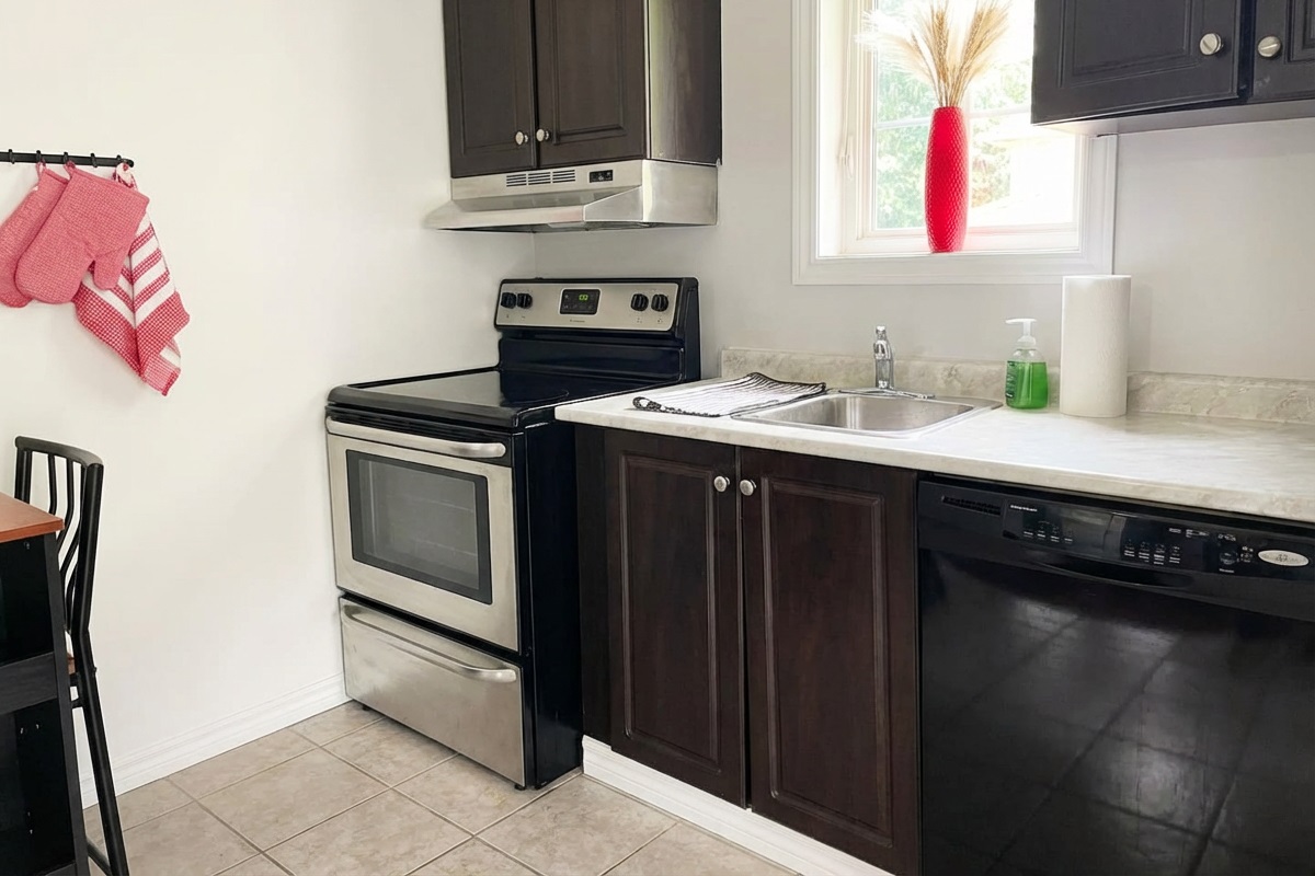 Kitchen full sized stove  and dishwasher