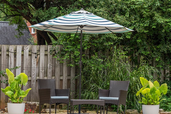 Outdoor Oasis: Dive into relaxation by the shimmering pool with stylish seating and vibrant foliage!