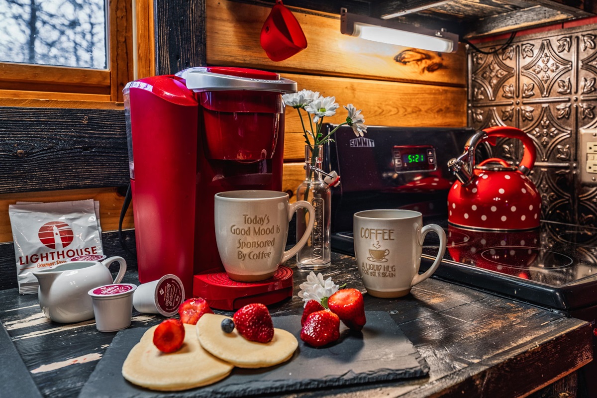 Recharge yourself using the Keurig machine and complimentary coffee pods :)