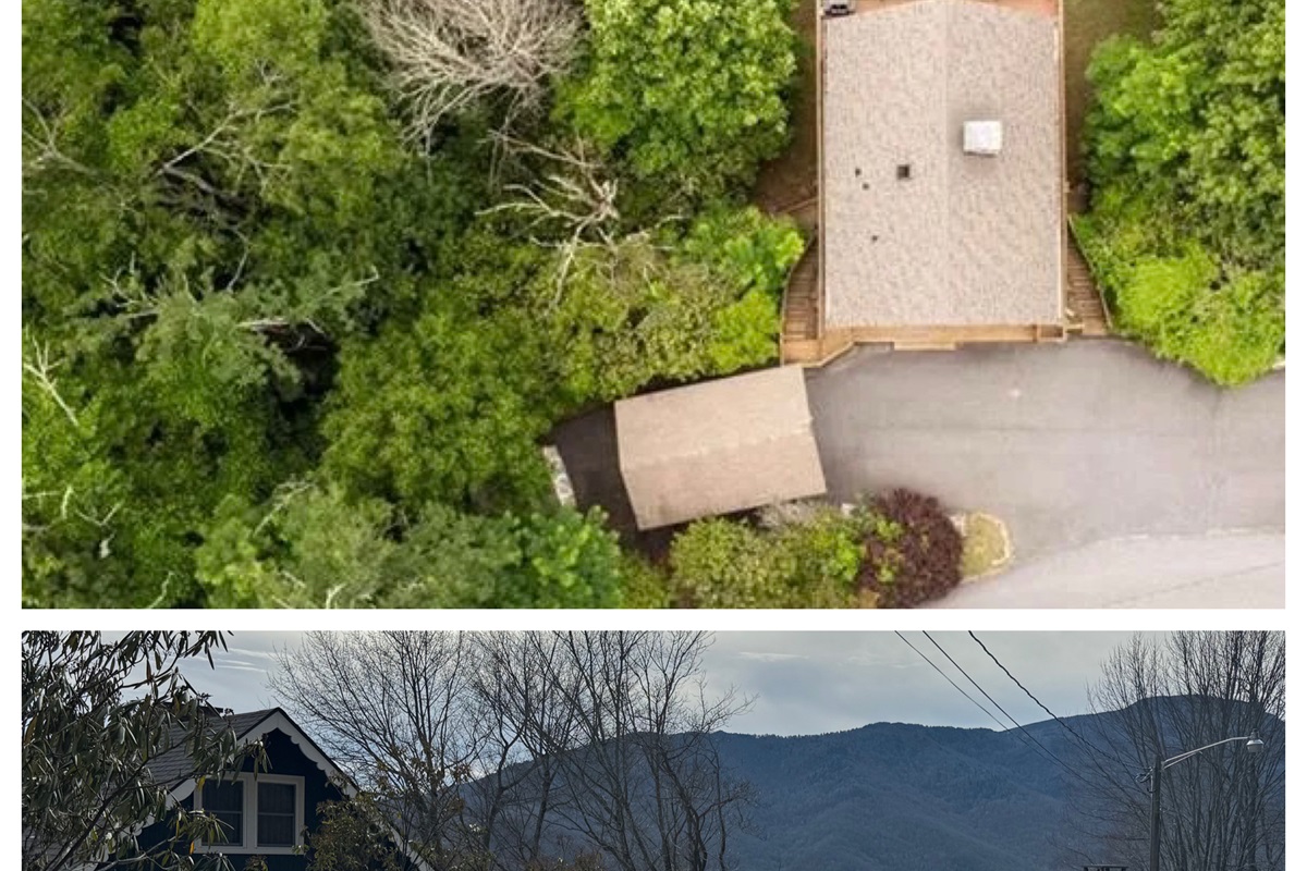 Parking is easy at our mountain chalet! Our flat driveway has two step entry to the front porch & front door.  It holds up to 4 cars outside the carport, as shown. Please leave access to the neighbor's driveway clear - stay inside our fence line!