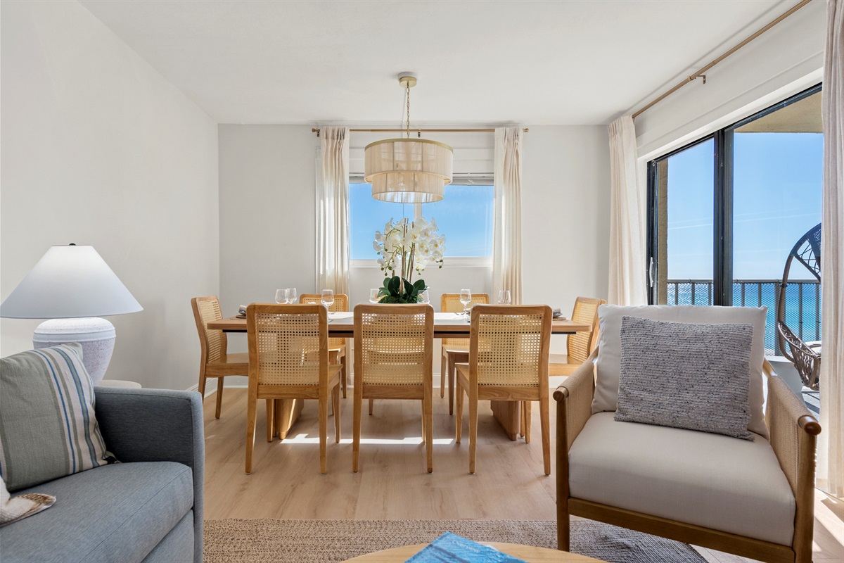 Relax, reconnect, and dine in this sunlit space designed for easy meals and meaningful moments.