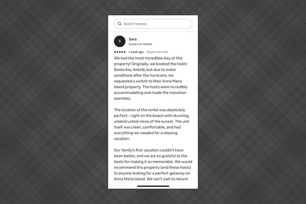 One of our many 5 star reviews from equally fantastic guests. August 2024