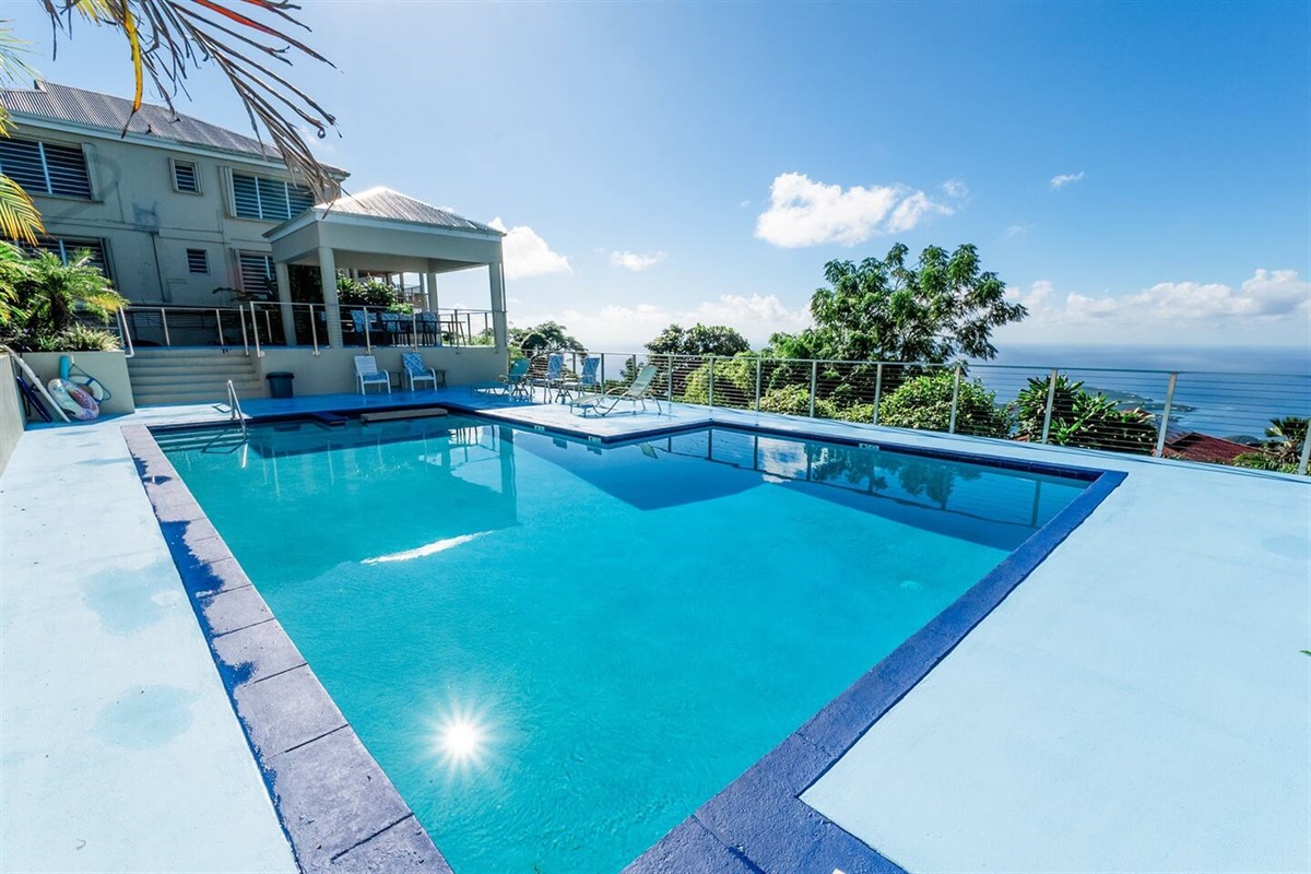 Communal pool at the entrance to the complex