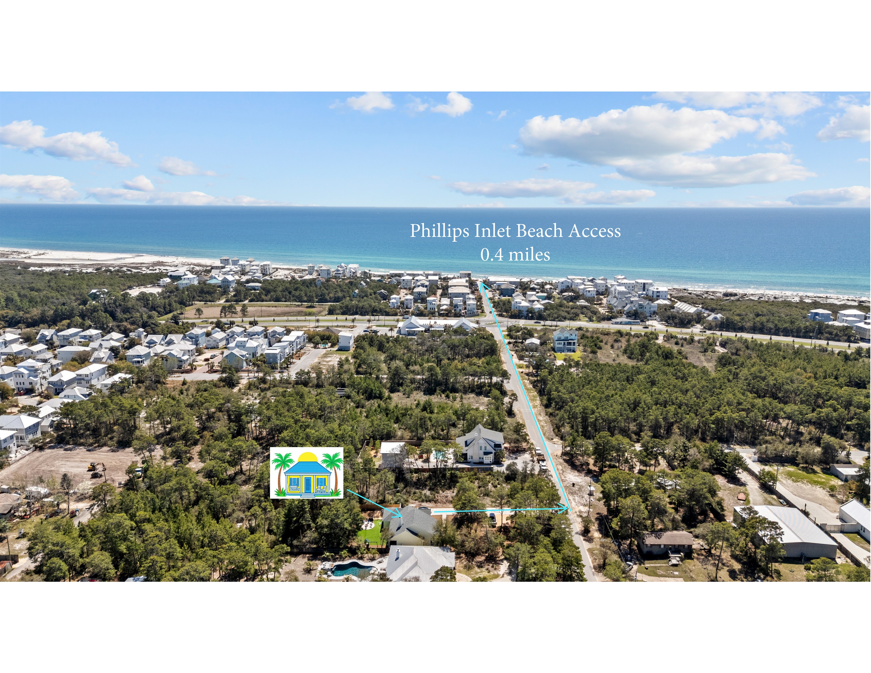 Phillips Inlet-our closest beach access—just a short ride or walk! While Highway 98 can be busy, crossing is easy by bike or with a rented LSV/golf cart. For families with little ones, we high