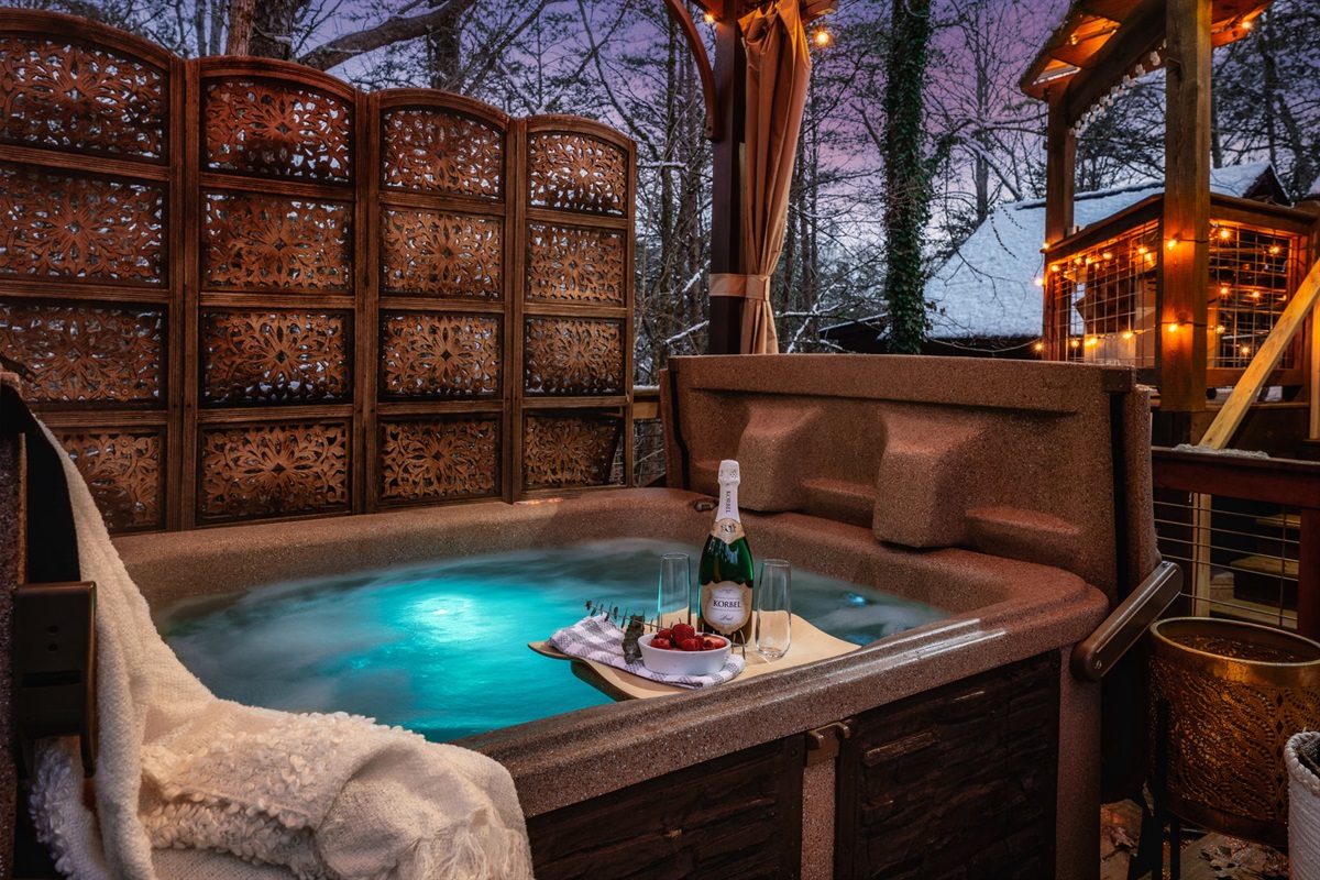 Soak in your private hot tub after a long day of fun and stargaze