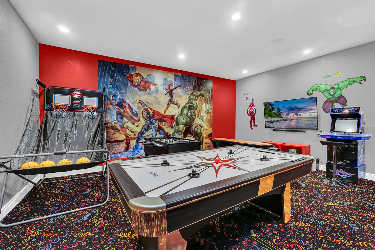 Play Air Hockey, Pool, Basketball, Foosball And Video Games In Our Air Conditioned Games Room