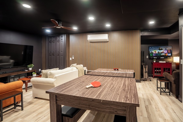 Pool table has a ping pong surface as well