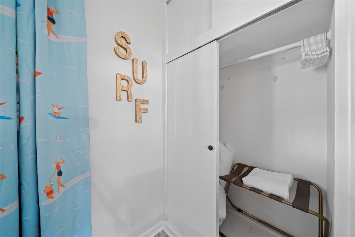 Closet space in Surf room.