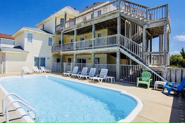 3-story house with pool, scenic backyard, and tranquil ambiance.