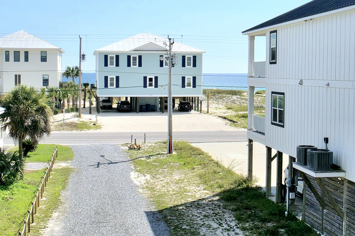 View down the street with the water in the distance