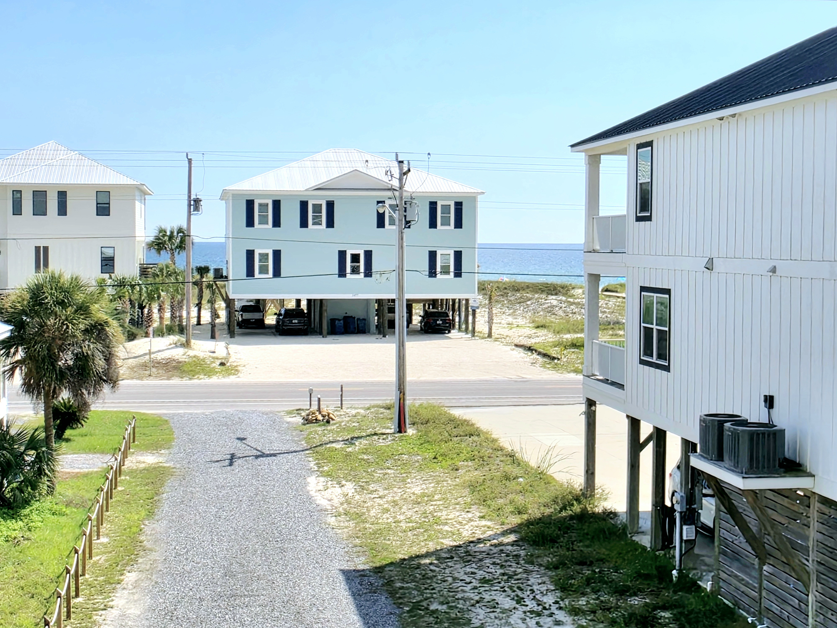 View down the street with the water in the distance