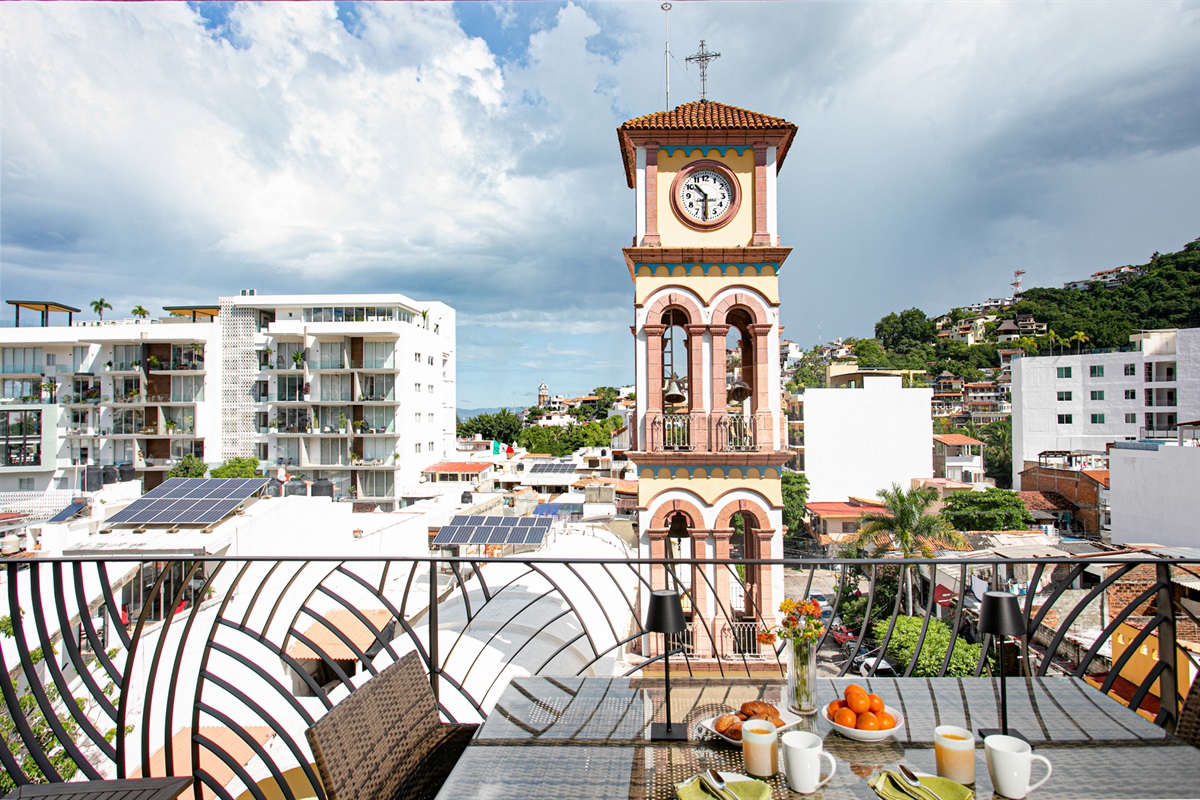 The clock tower of Iglesia de las Santa Cruz has been here for over 50 years.