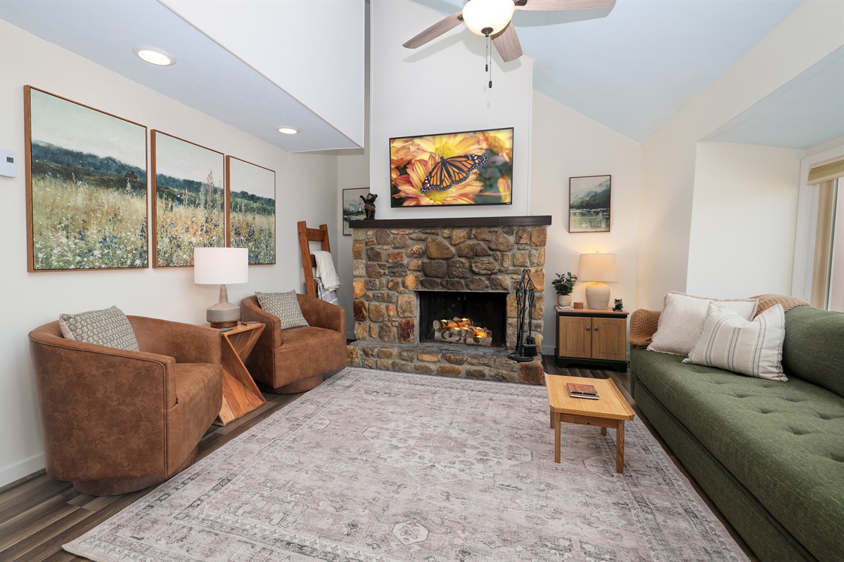 Open Concept Living Room + Fireplace