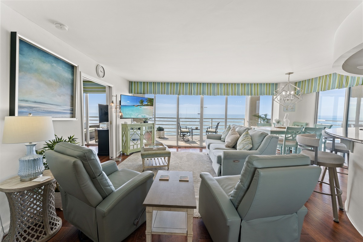 Oceanfront Living Room are with windows and view everywhere.