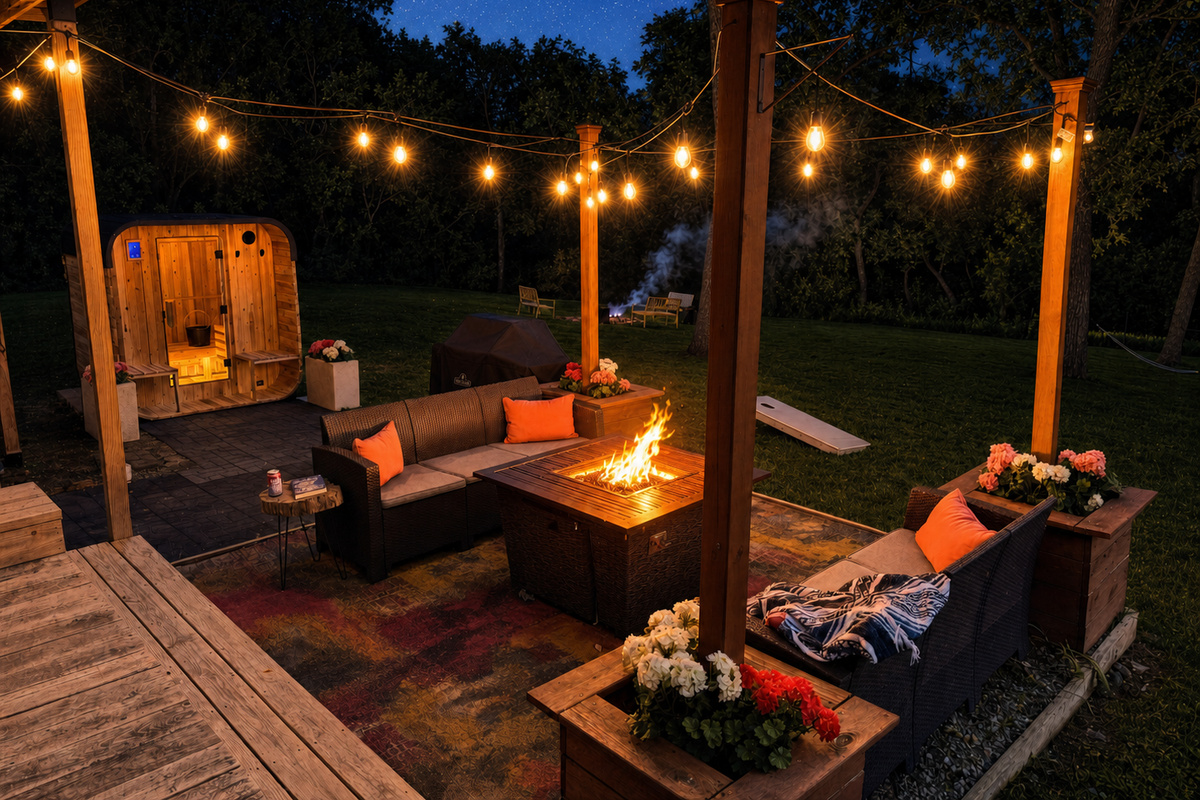 Cafe lights, crackling fire, and a starry Illinois sky — evenings here are made for slowing down.
