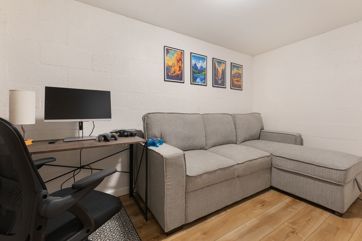 Lower Level Living Room | Smart Tv | Workspace