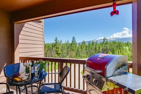 Main floor deck, grill and seating for 4