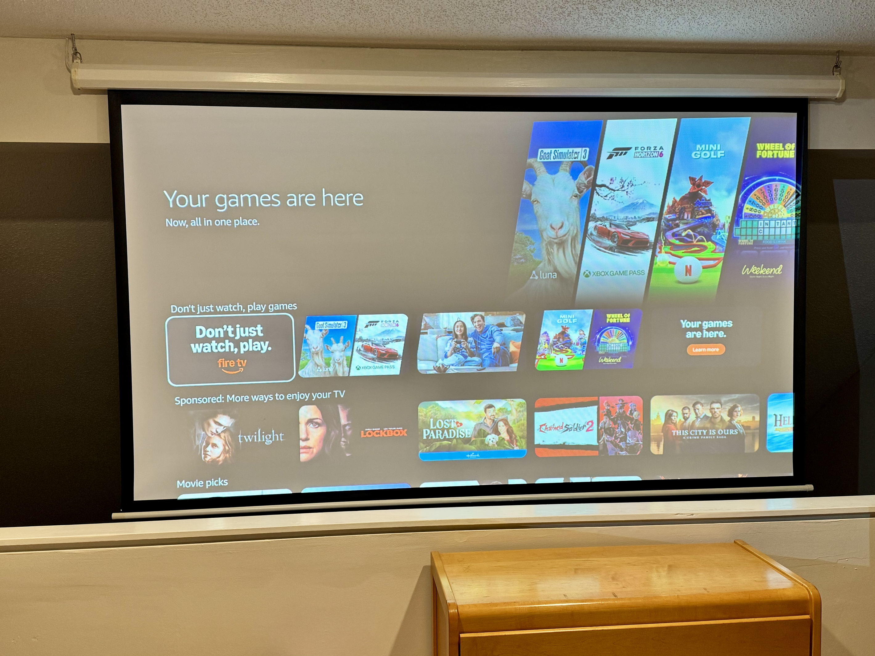 Screen and Projector Setup for Serious Movie Nights.