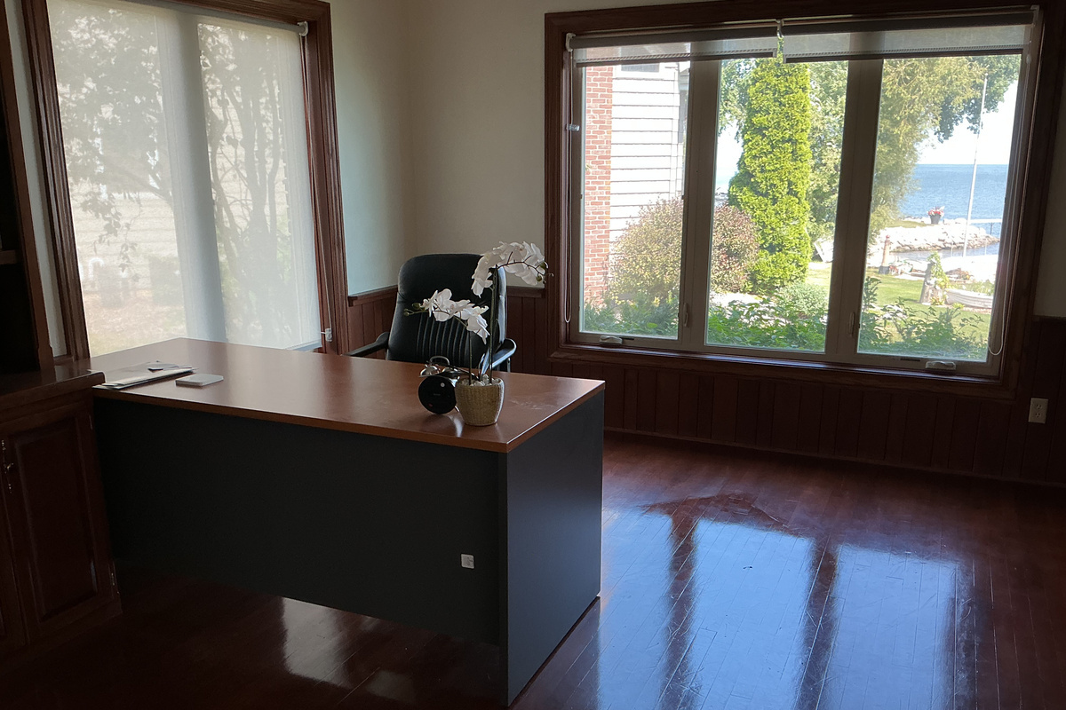 Beautiful office with attached full bathroom