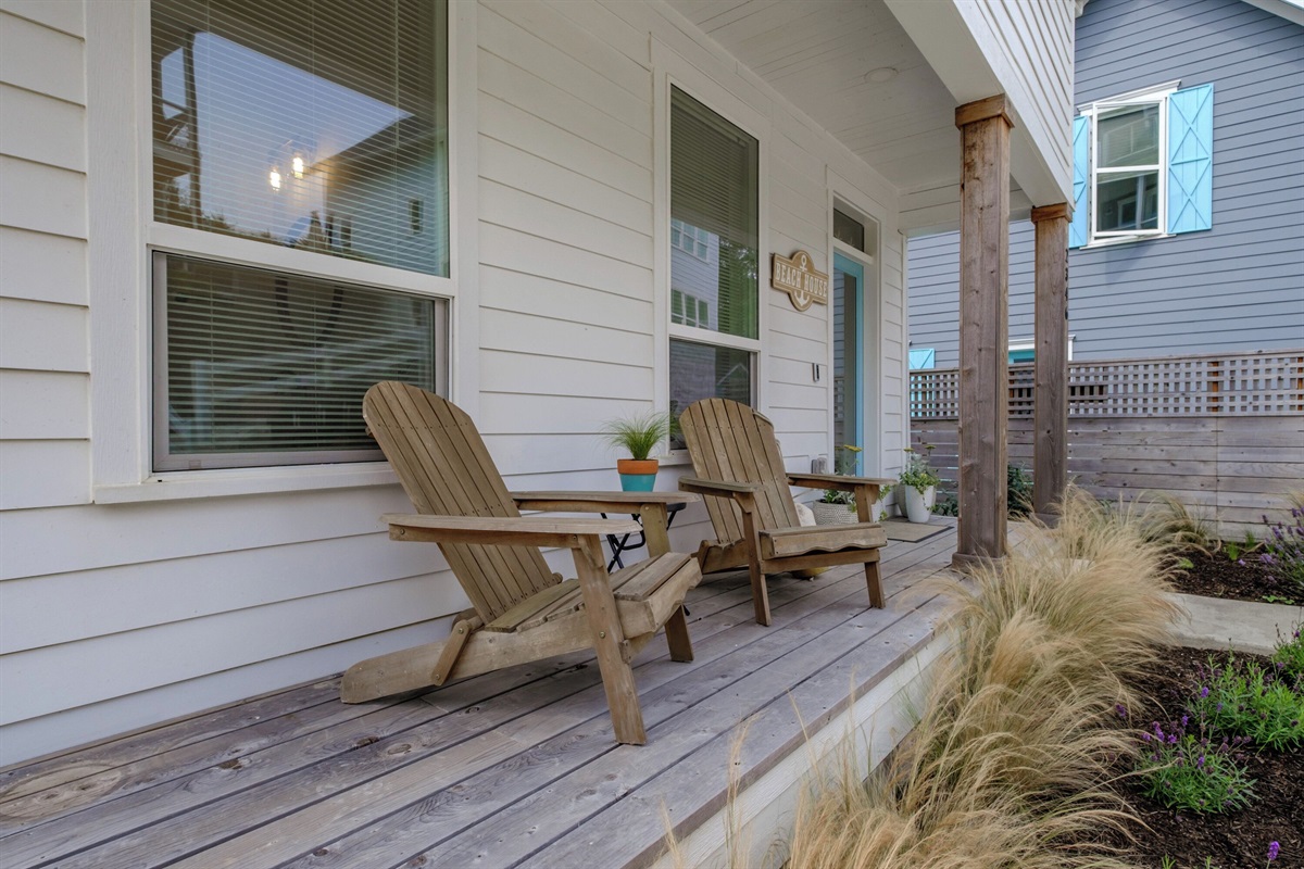 The front porch is just one of several outdoor areas where you can relax with a book or your morning coffee. 