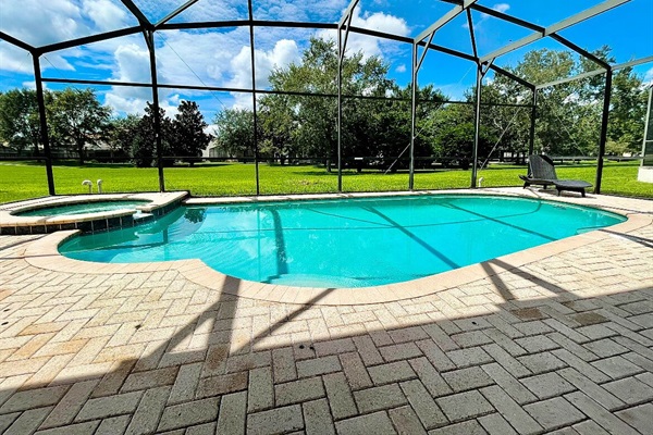 Sunny pool area mid morning to sunset!