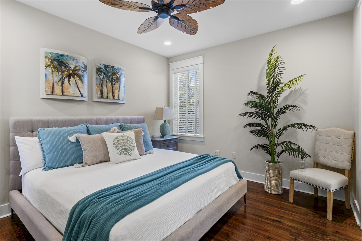 Vibrant, inviting guest room with stylish touches.