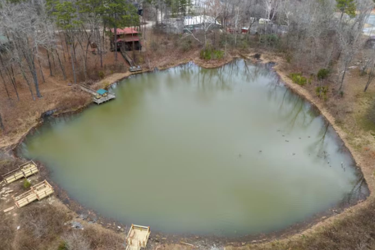 Scenic aerial view of the private community pond