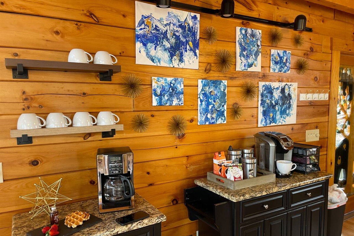 First, head to the coffee nook. Make yourself a warm cup.