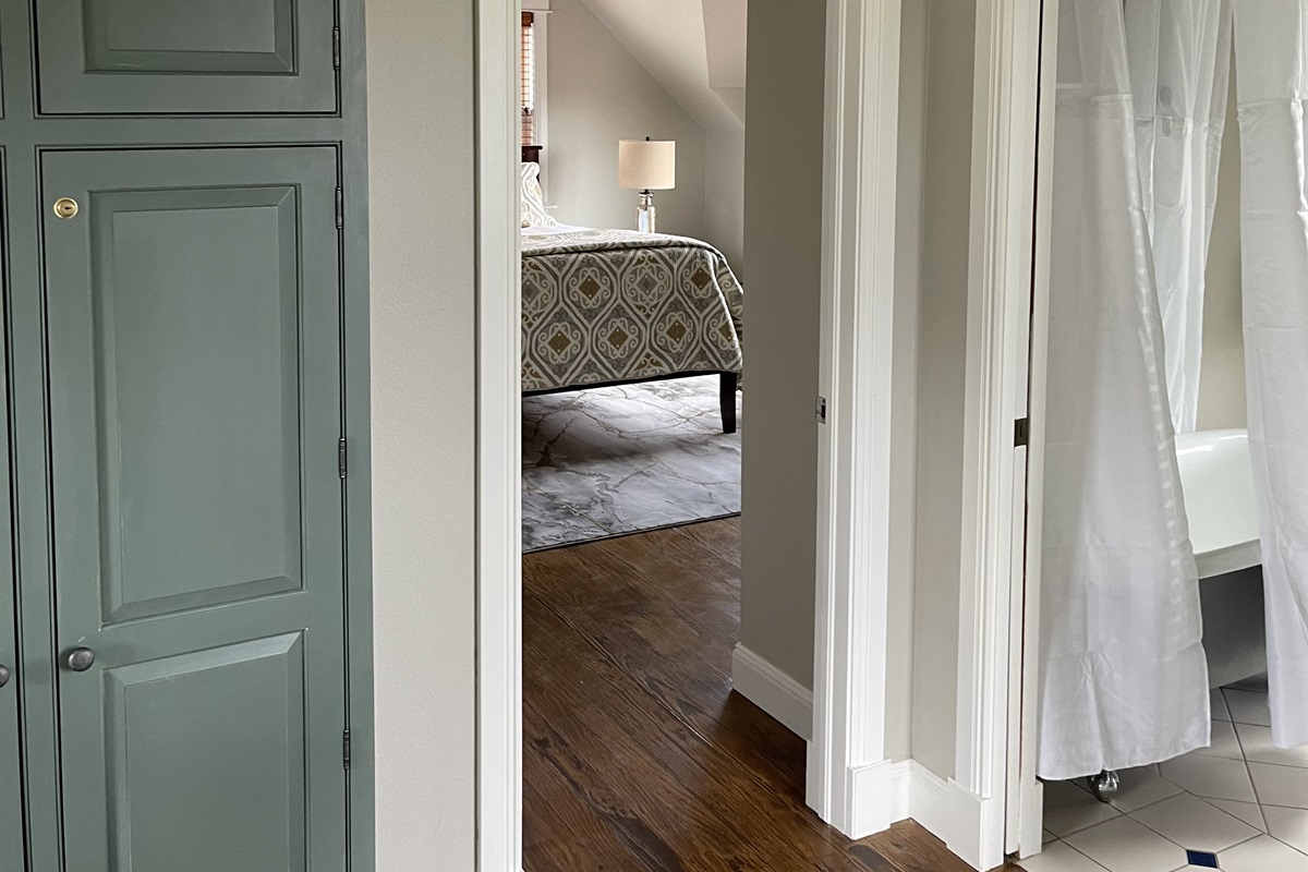 View from loft into primary bedroom