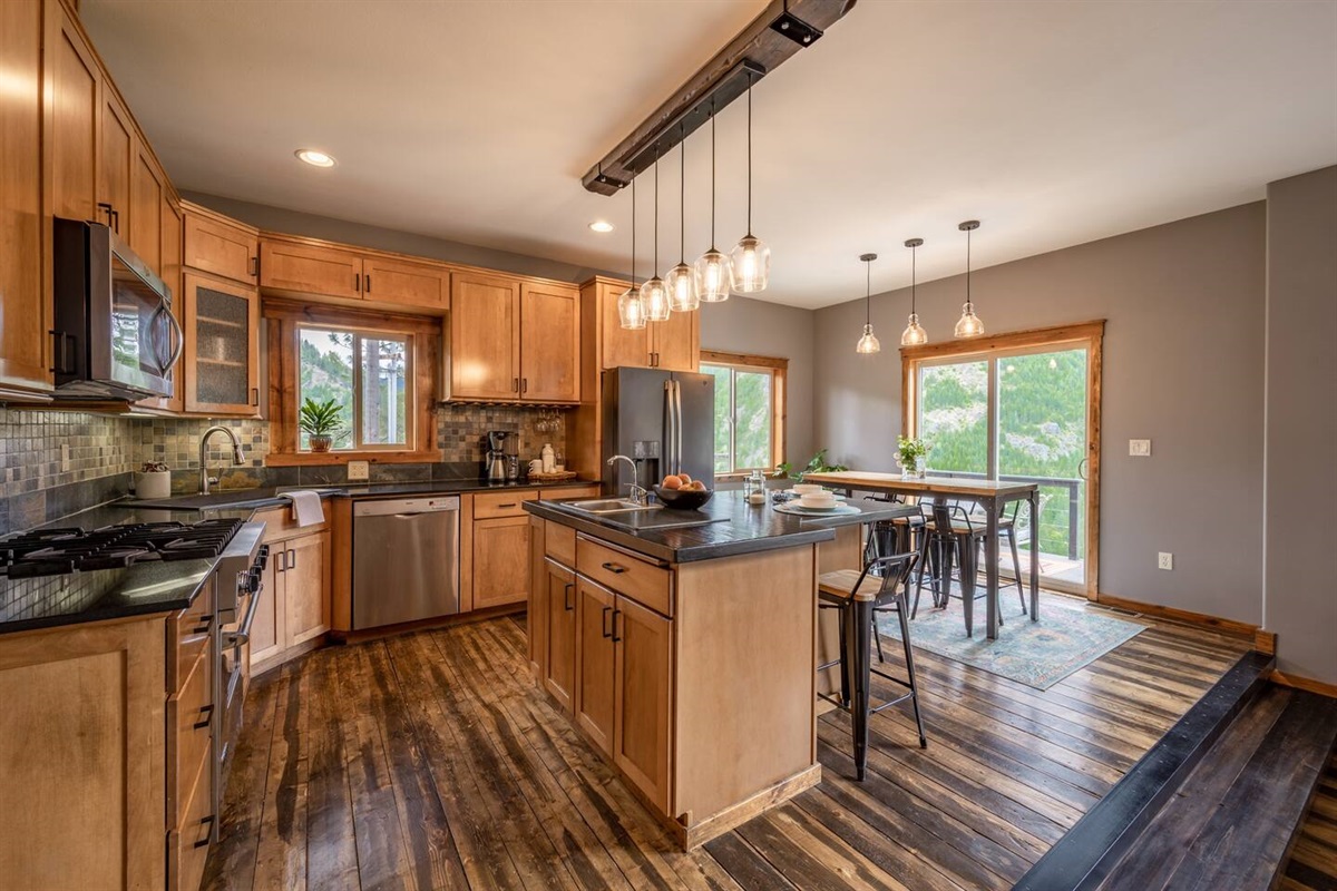 Kitchen with island seating for 2