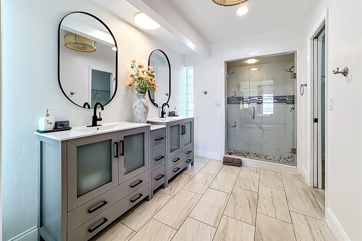 Our master ensuite bathroom, with a stand-in shower.
