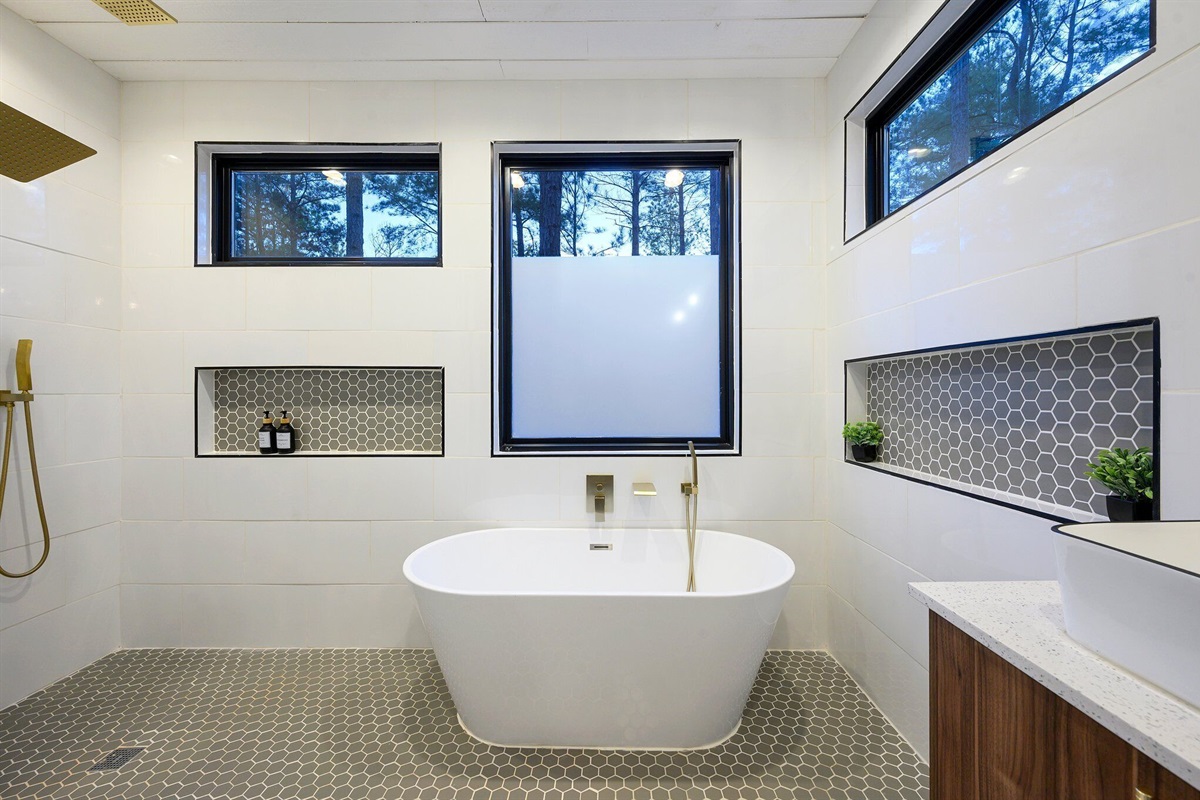 Unwind with a long soak in the spa-like tub.