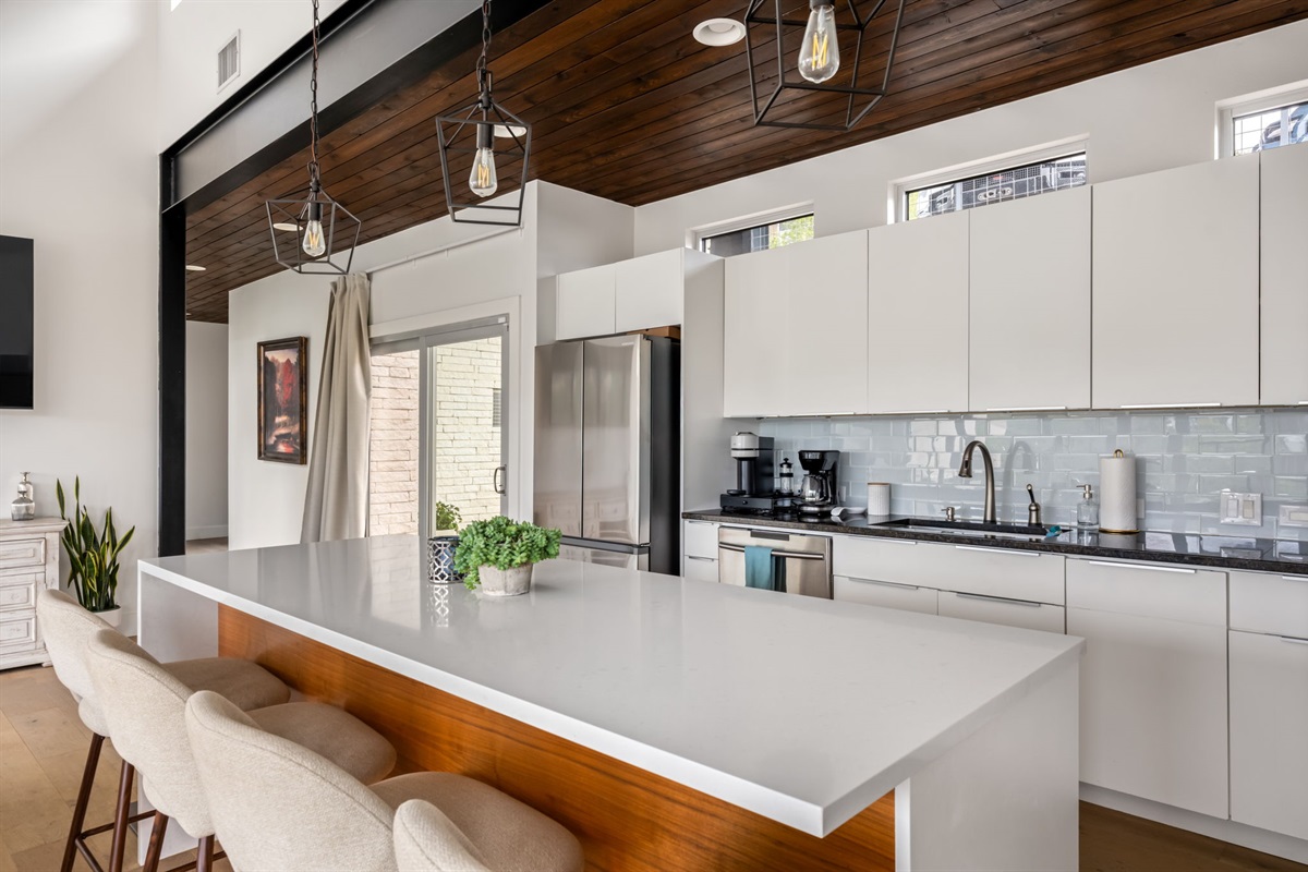 Large island perfect for cooking, dining, or morning coffee