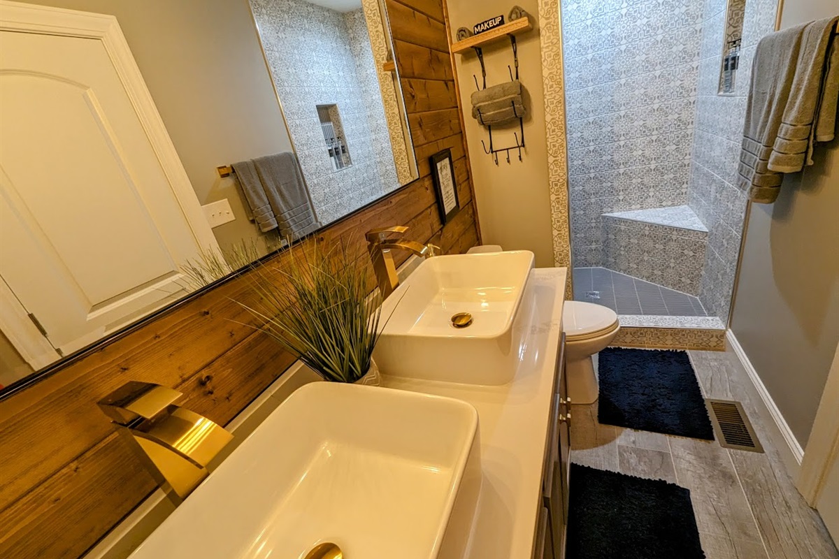 Bath # 3 - double vanity with tiled shower